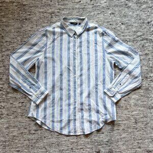 Massimo Dutti Shirt White Blue Striped Button Up Long Sleeve